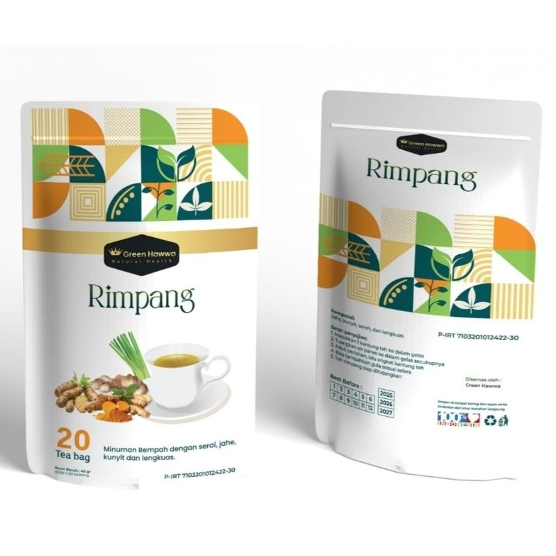 

Teh celup Rimpang Green Hawwa 40g ( @2gr x 20 kantong ) | minuman rempah dengan serai, jahe, kunyit & lengkuas.