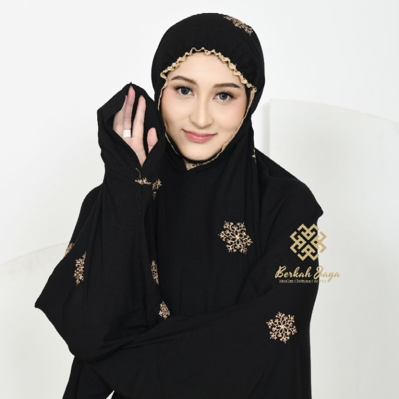 Mukena Terusan Bordir Kristal Salju Rayon Timbul Lajuran Dewasa