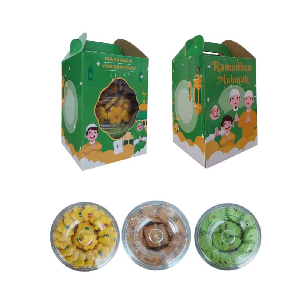 

Hampers Paket Kue Lebaran Toples isi 3 + Dus ( Paket A ) Parcel Kue Kering