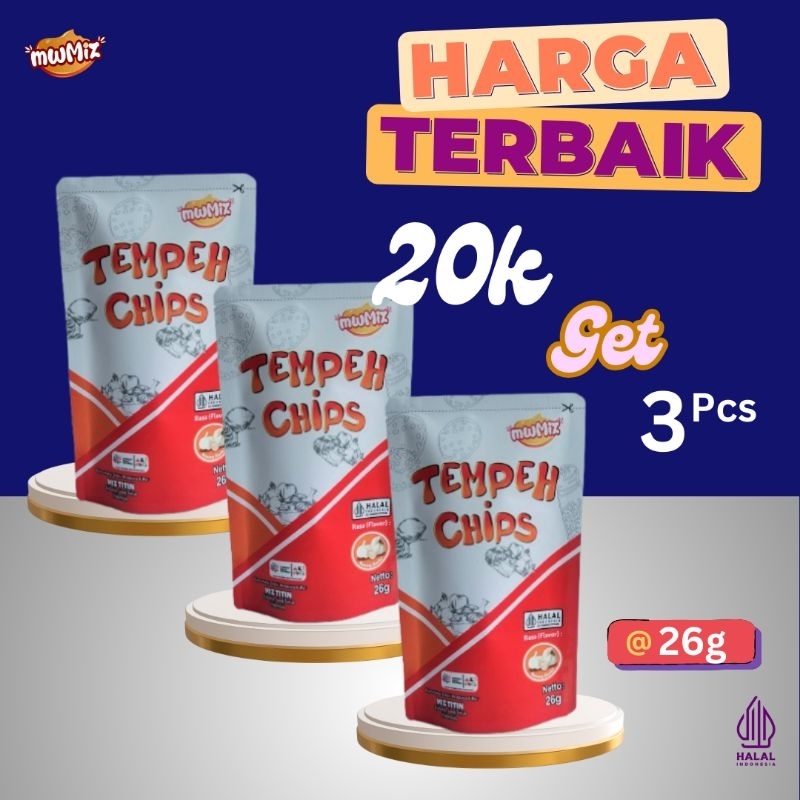 

20k 3 Pcs Tempeh Chips Keripik Tempe Rasa Bawang mwMiz 26g