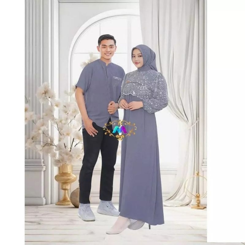 Arabella set couple 3in1 free HIJAB gamis brukat couple gamis couple baju muslim couple set pasangan
