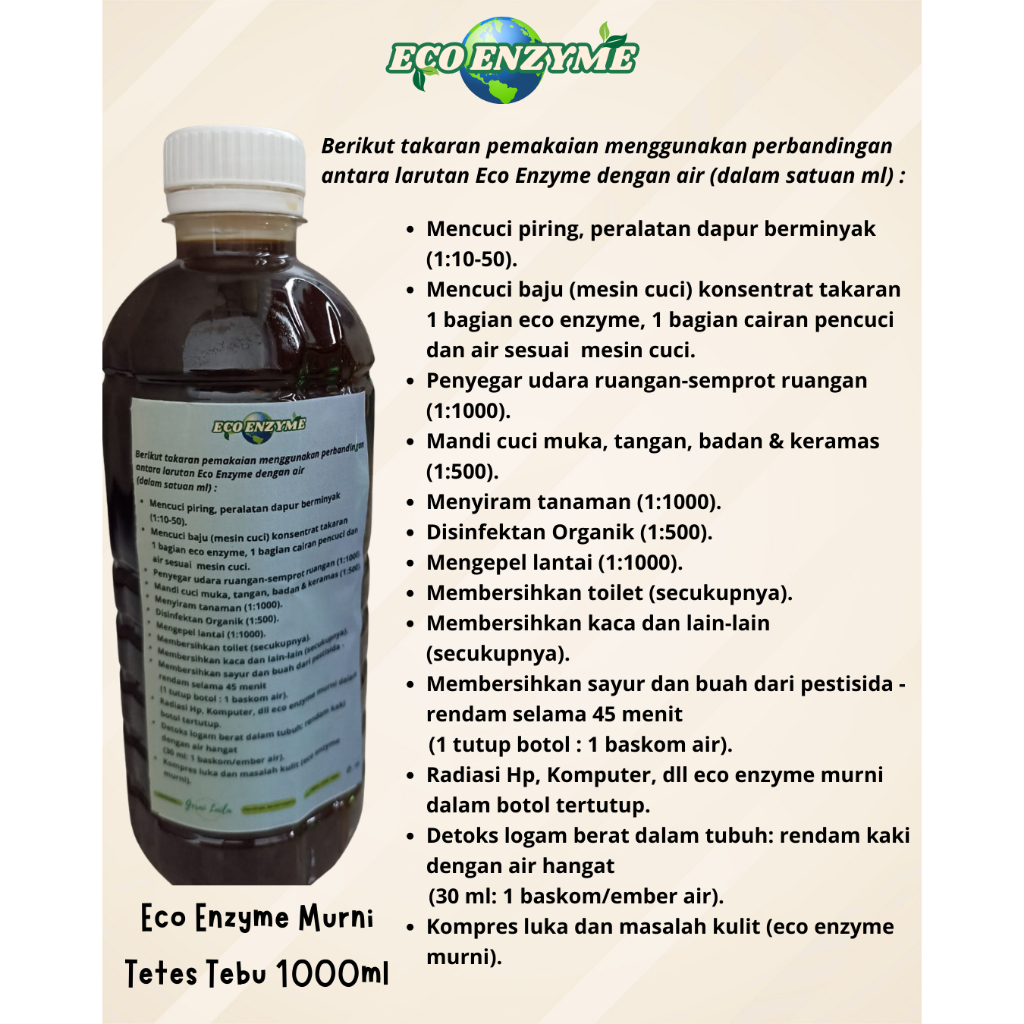 Eco Enzyme Murni Tetes Tebu Molase 1 Liter Cairan Serbaguna