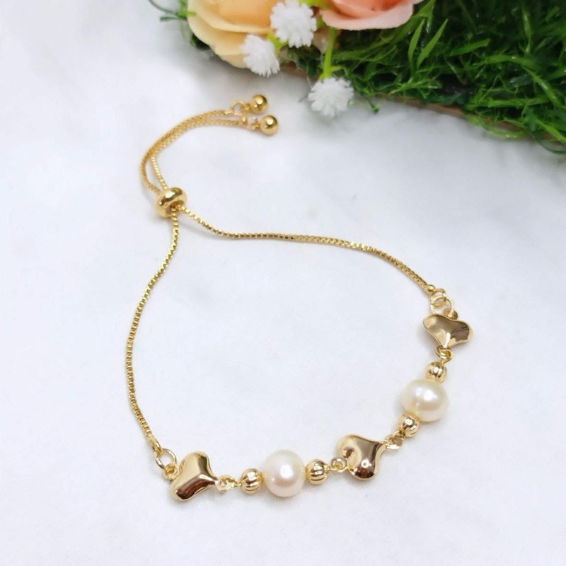 Gelang serut rhodium lapis emas 18 karat Mutiara Air tawar Asli lombok Bersertifikat Gelang serut mu