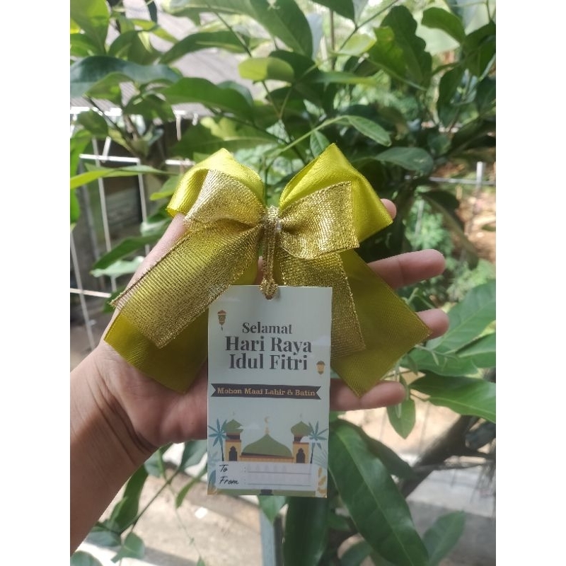 

pita hampers lebaran /pita jadi/pita besek/pita kado/pita idul Fitri satin gold free hang tag lebaran