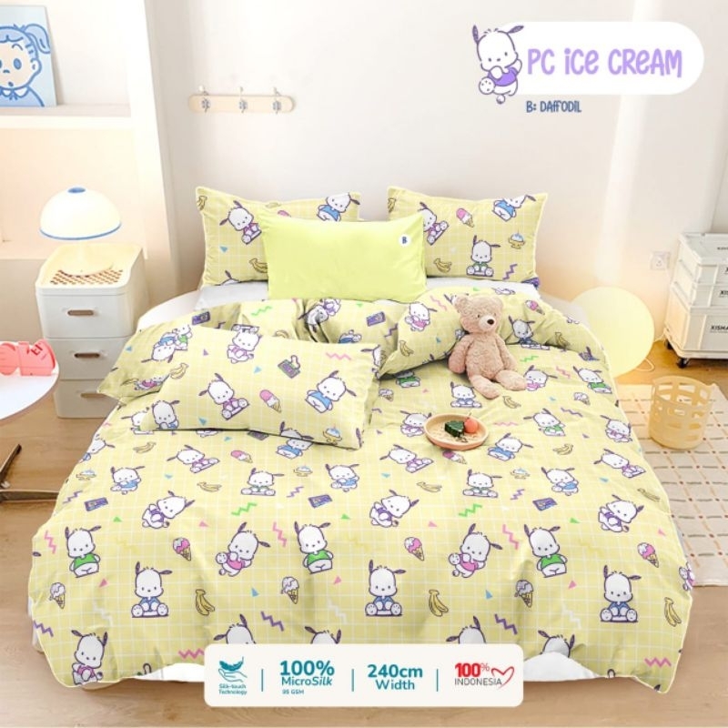 Sprei karakter motif pochacco ice cream sprei dobel karet uk lengkap tinggi 20 sampai 40 sprei Tingg