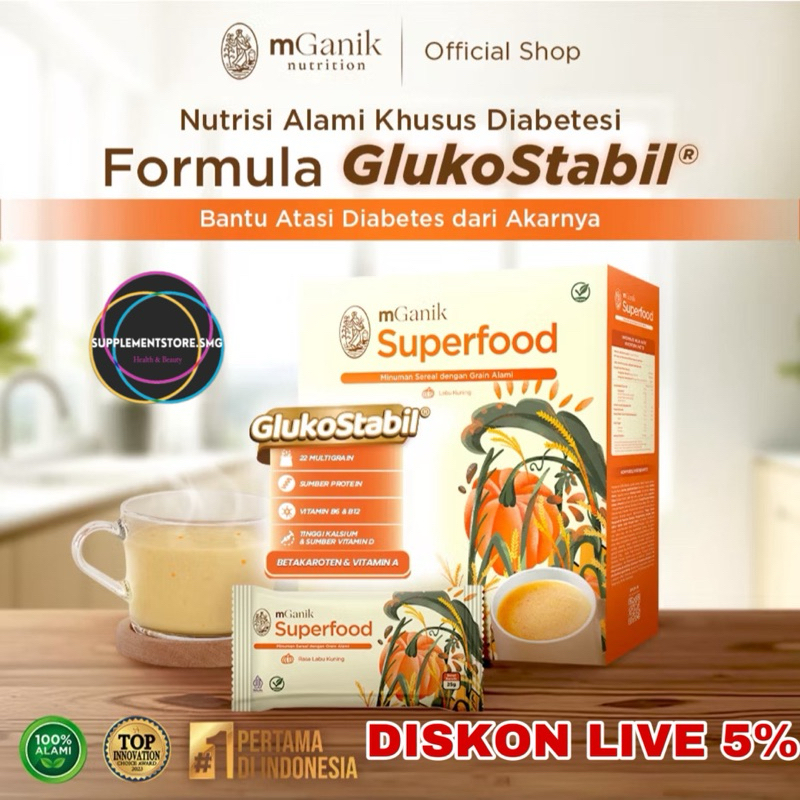 

[FREE GIFT!] mGanik SUPERFOOD Multigrain 1 BOX 20 Sachet Labu Kuning Kurma 500gr Superfood Diabetes Alami