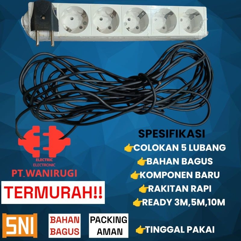 stop kontak terminal colokan 5 lubang + KABEL 8 METER siap pakai