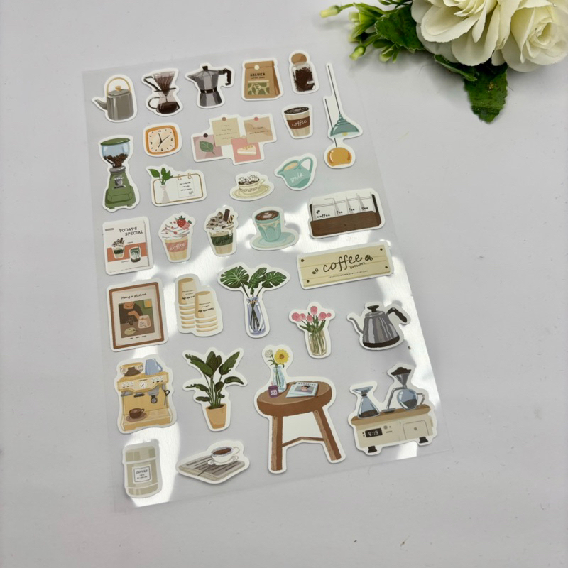 

Sticker Sheet Vinyl Aesthetic Cafe Coffee Themes | Sticker Deco Journaling Planner