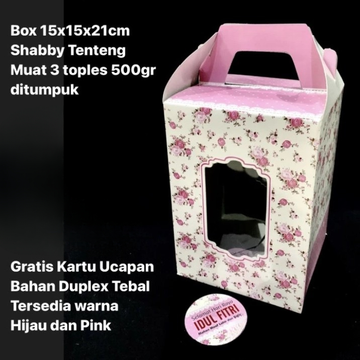 

Dus Tenteng Motif Pink Shabby Lebaran 15x15x21 Cm Muat 3 Toples 500gr