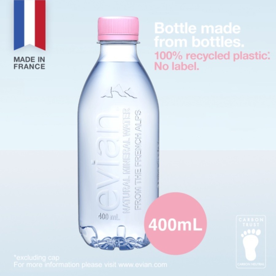 

Evian Natural Mineral Water 100% Recycled PET Label Free
