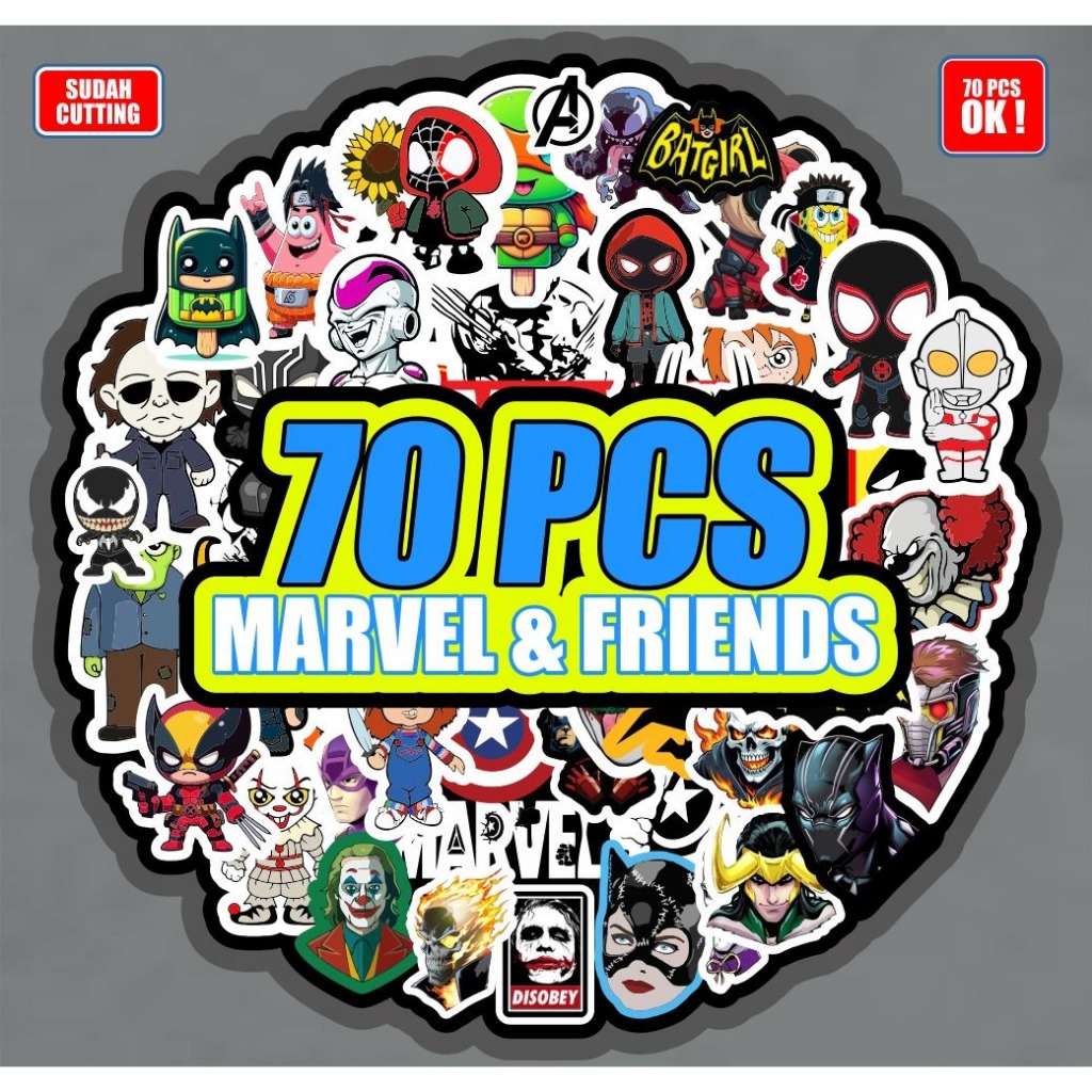

70pcs stiker pack marvel & friends sudah terpotong tinggal tempel