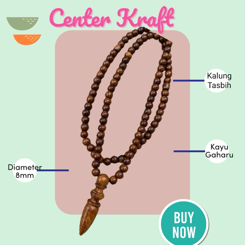 Kalung tasbih kayu gaharu diameter 8mm wangi
