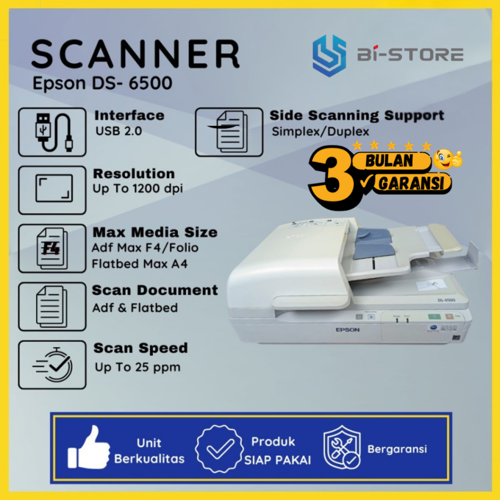 Scanner Epson DS-6500 Bisa Scan Folio F4 Legal Otomatis Melalui ADF -Scanner F4 Epson DS-7500 Bisa F