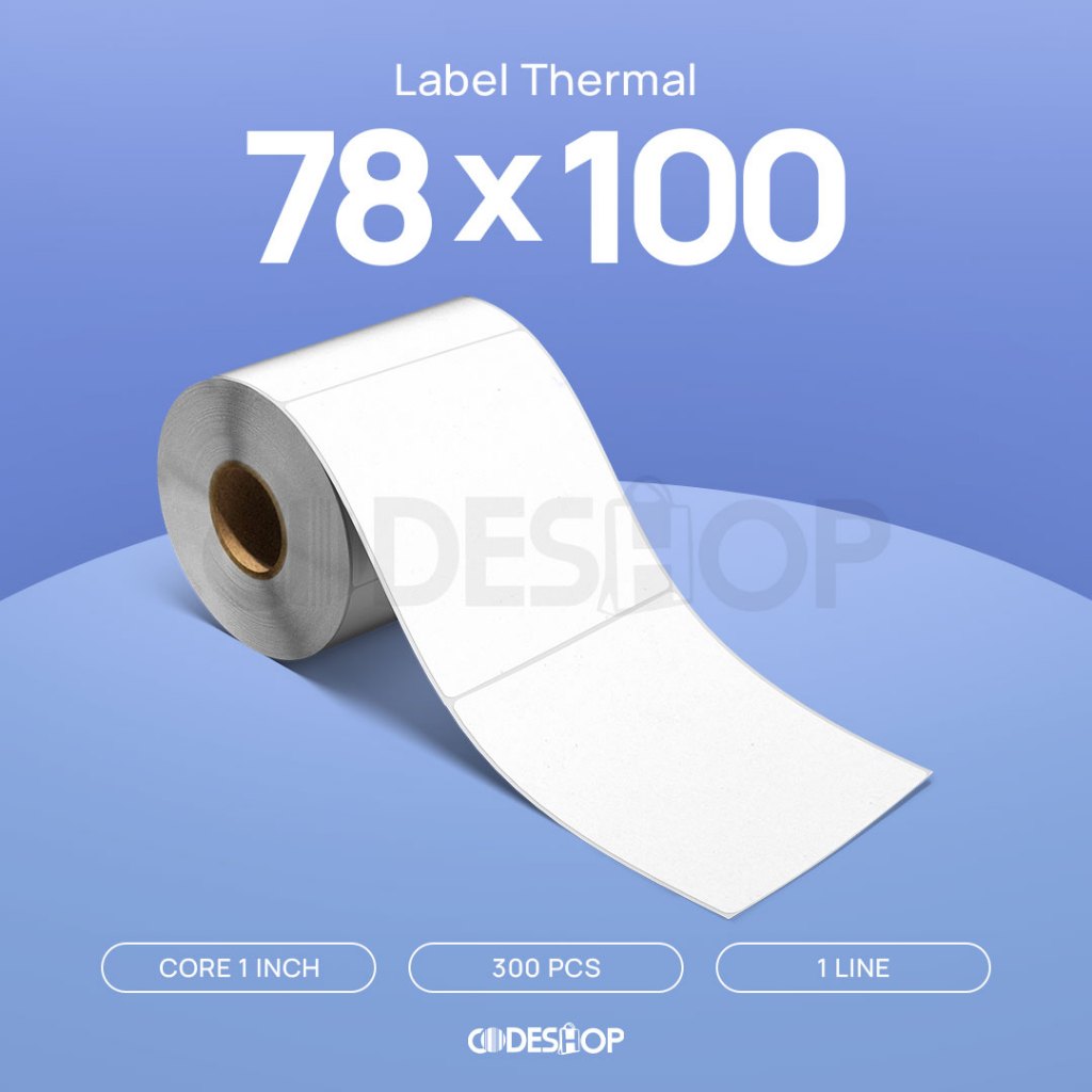 

Stiker Label Thermal 78 x 100 mm Codeshop Premium 1 Line 78x100mm Core Kecil Isi 300 Pcs 78mmx100mm