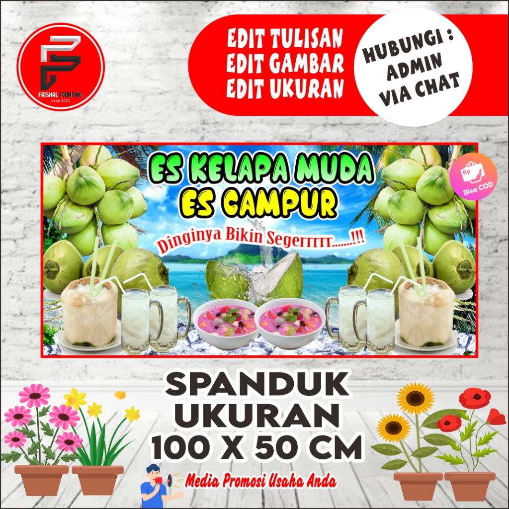 Spanduk Es Kelapa Muda, banner Es Kelapa Muda, Spanduk Es Kelapa Muda, spanduk es campur 100x50 cm
