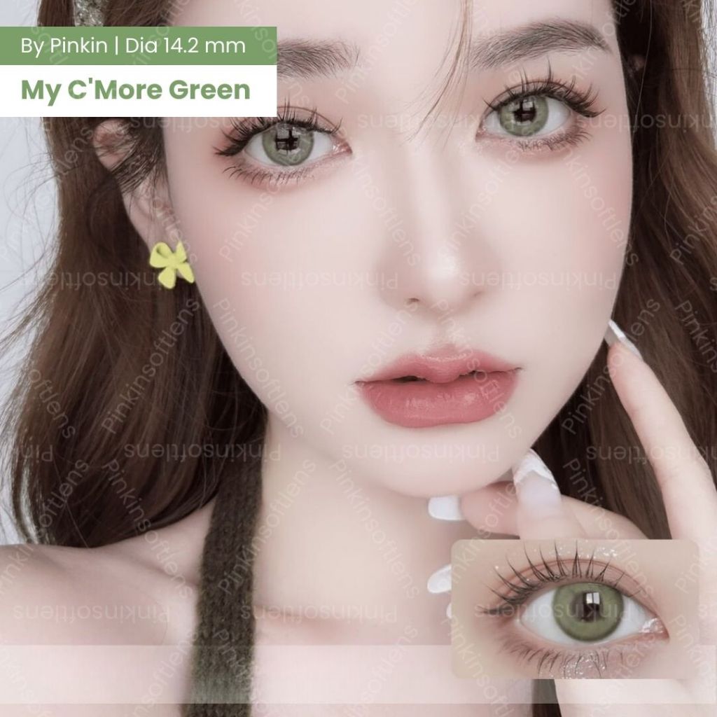 PINKINSOFTLENS My Dolly C'More Green Hijau Normal -0.00 1 Pasang Lensa Kontak Warna Diameter 14.2mm 