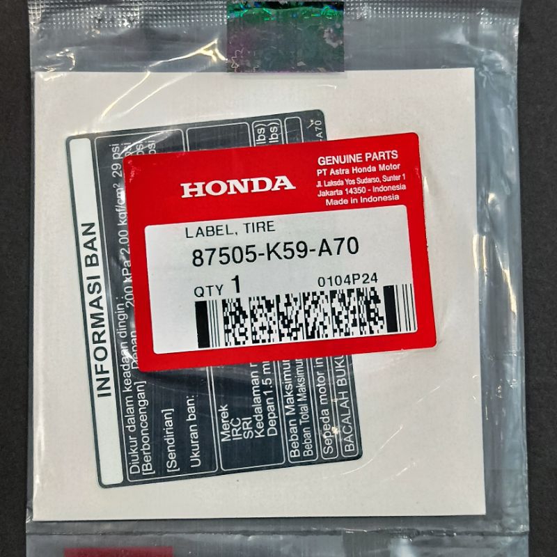 stiker tekanan ban new vario 125 150 original ahm stiker dashboard