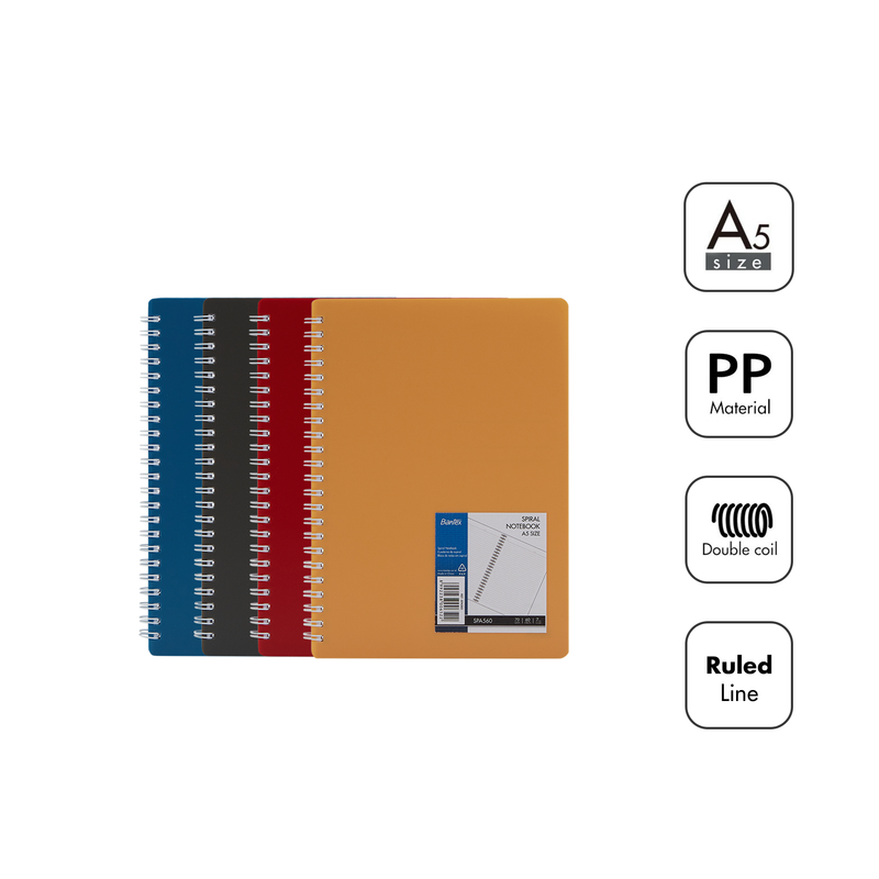 

[Terminal Stationery 01] Bantex Spiral Notebook A5 Kertas 80g Bergaris Warna Klasik SPA560