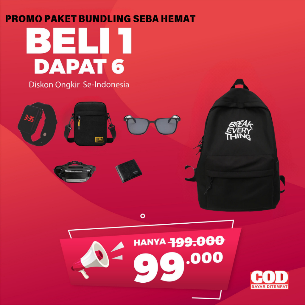 [BELI 1 DAPAT 6] PROMO HEMAT TAS RANSEL EXTRA BONUS DAPAT 6 Backpack Pria Wanita Hemat Ongkir