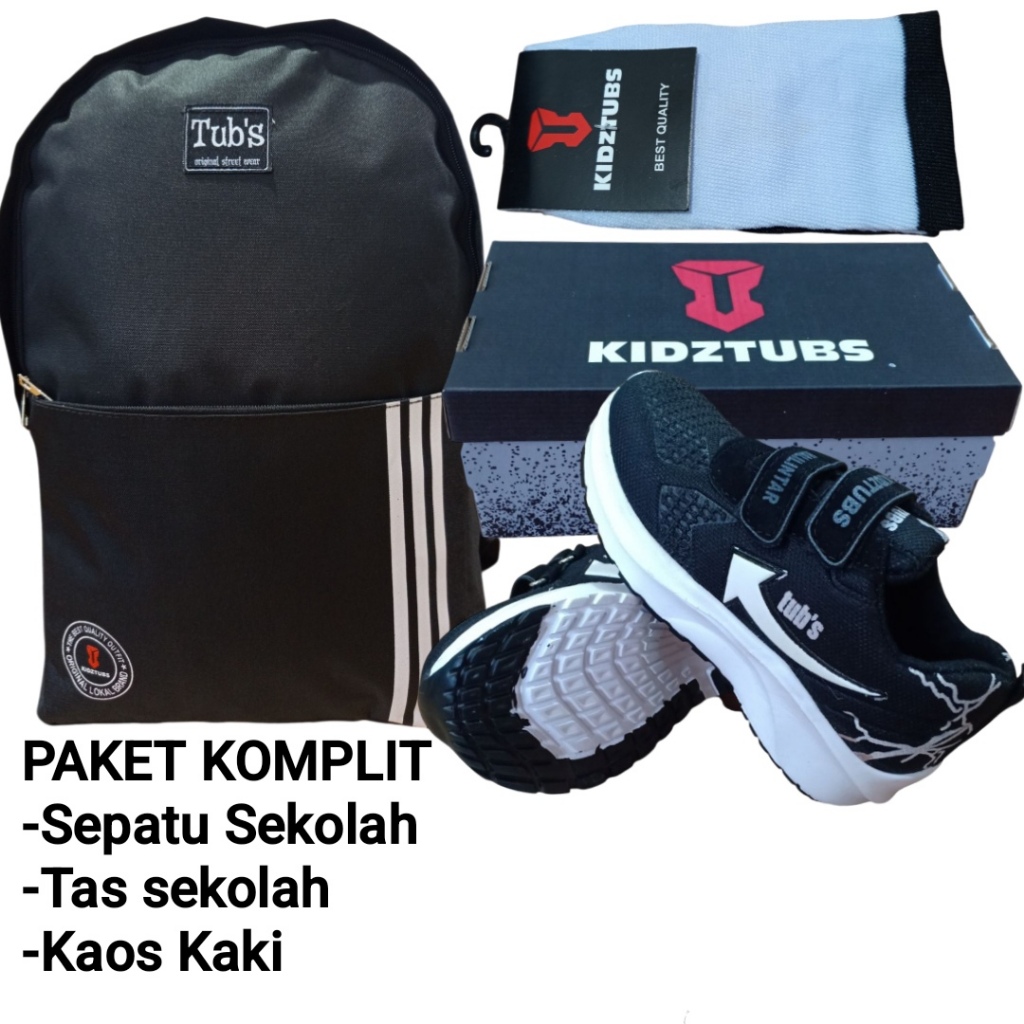 KIDZTUBS Sepatu Sekolah Anak Paket Komplit Sepatu Sekolah + Tas Sekolah + Kaos Kaki TUBS1204022225