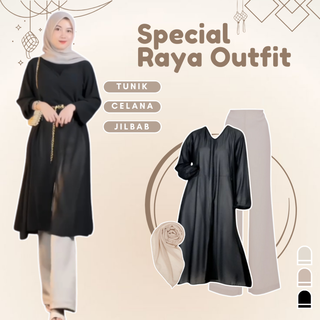 One Set Wanita Kekinian ( Tunik - Celana Cutbray - Jilbab Bella Square ) Outfit Lebaran - LS125