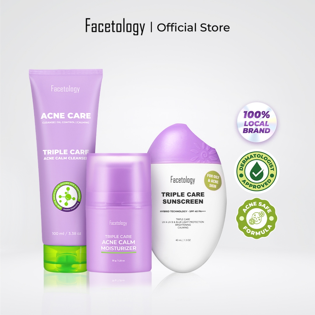 Facetology Bundling Triple Care Acne Calm Cleanser 100ml & Triple Care Acne Calm Moisturizer 35 gr &
