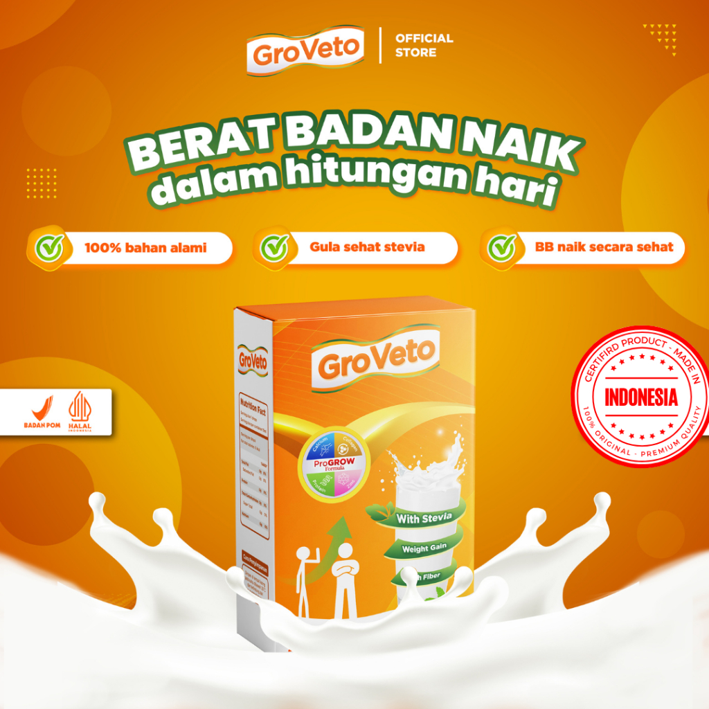 

GROVETO 3 Box - Susu Penggemuk Berat Badan 100% Ampuh Permanen BPOM Alami Original Paket Nutrisi