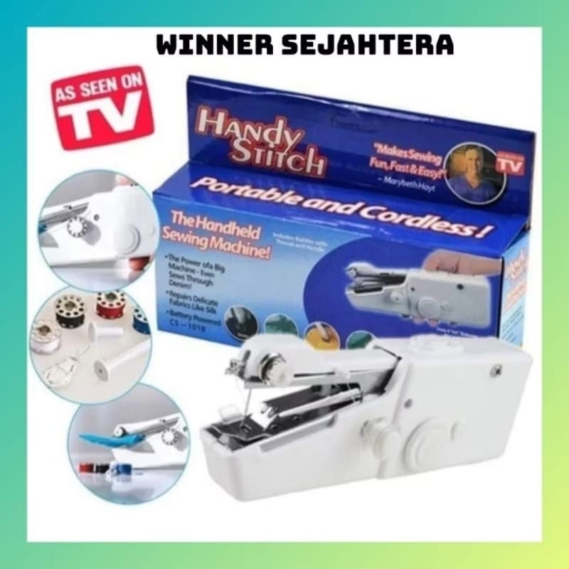 Mesin jahit tangan mini portable pakai bakterai Merek handy stitch ori