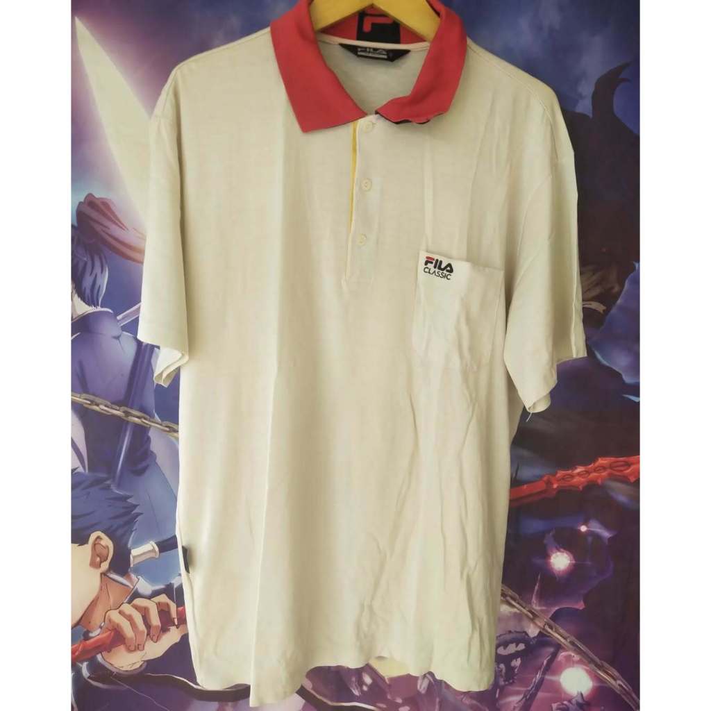 Vintage FILA Classic Broken White Sport Polo Shirt Kaos Tshirt Original Second Merch Japan Korea Bra