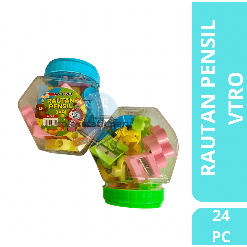 

[1 TOPLES] Rautan Pensil Anak / Rautan Pensil Ukuran Besar Warna Warni Motif Lucu Isi 24 Pcs Free Toples V-tro