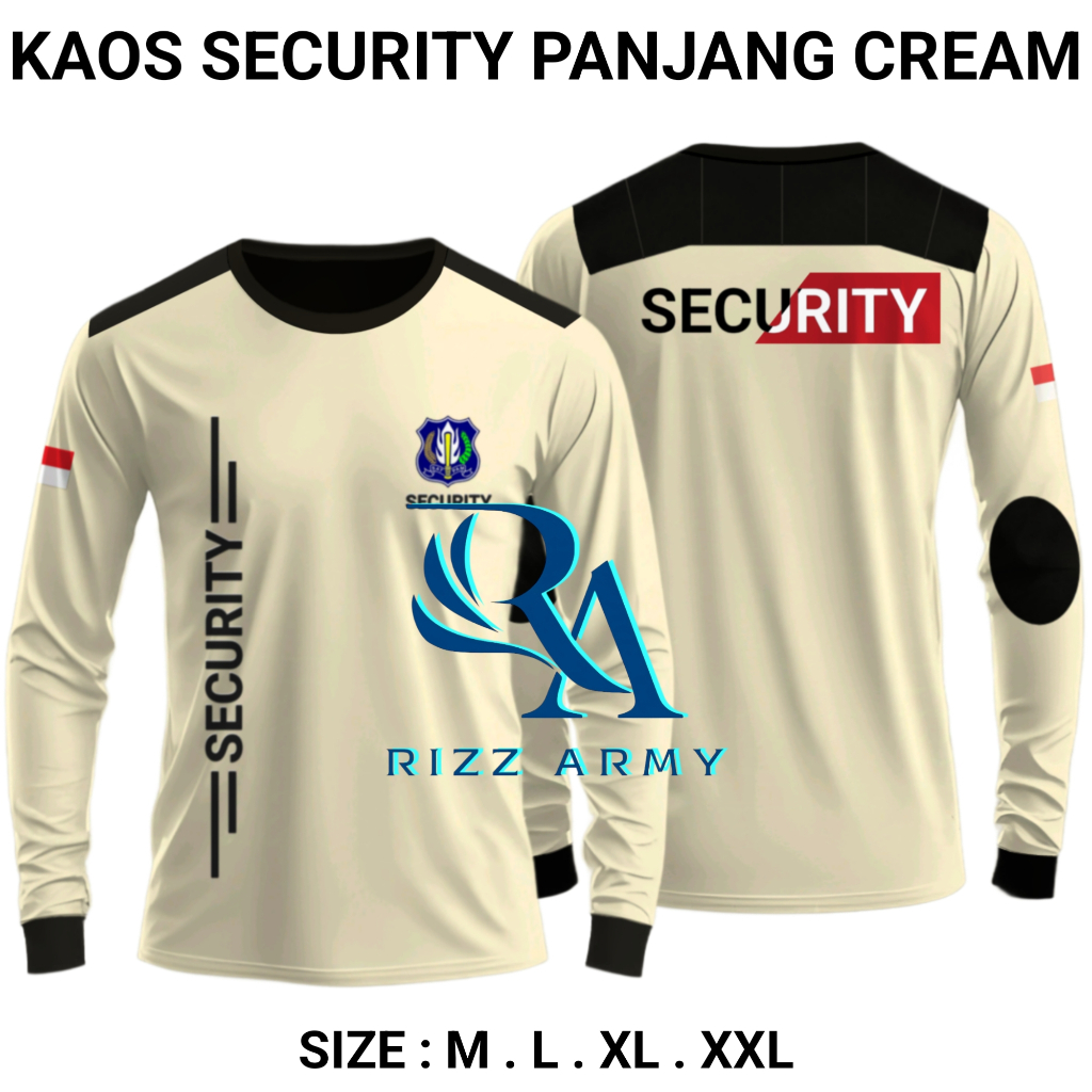 Kaos Satpam Security Lengan Panjang Cream Terbaru 2025
