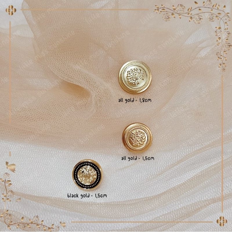 Kancing Academia Academic Button 15mm 1,5cm 1set isi 5pcs Black Gold Luxury Blazer Houndshound Bulat