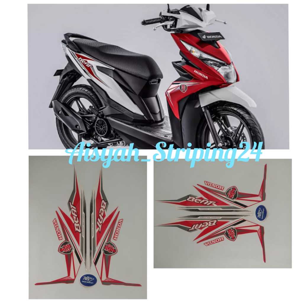 STIKER FULL SET STRIPING LIS BODY HONDA BEAT ESP 2018 - 2019 WARNA PUTIH MERAH