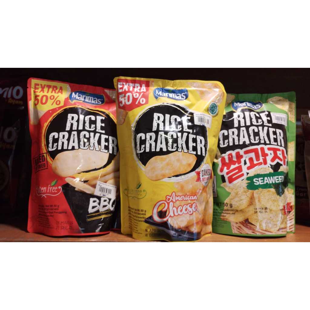 

Marimas Rice Cracker BBQ 50gr / American Cheese 50gr / Seaweed 50gr