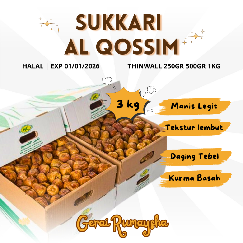 

Sukari Al Qassim Kurma Sukari Al Qossim Ecer Thinwall Kurma Manis dan Lembut