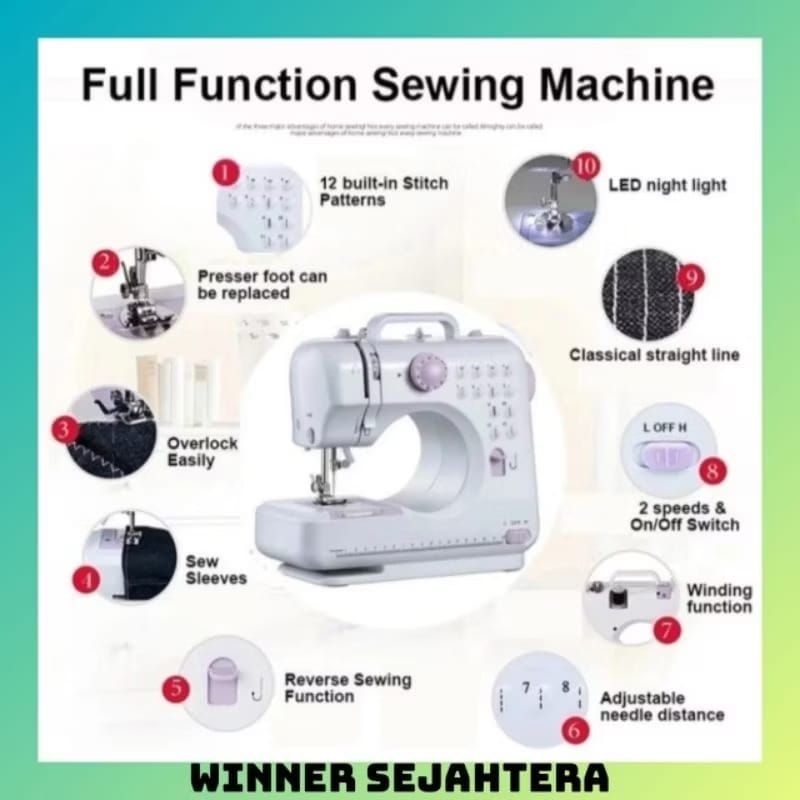 Mesin Jahit Mini Portable 705 12 Stitch Pola 1 Mesin Jahit Listrik Ori Co