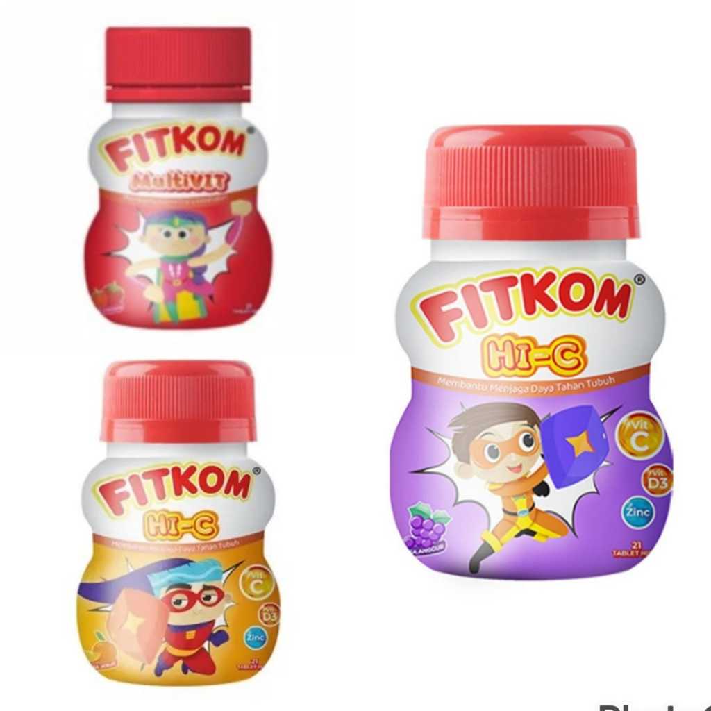 Fitkom Multivitamin Strawberry Jeruk Anggur Calcium Grow CalciGrow Botol 21 Tab