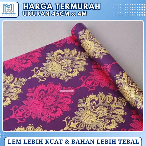 Wallpaper Dinding Ruang Tamu Vintage Motif Batik Ungu Gold Wallpaper Kamar Batik Ungu Gold Mewah Ele