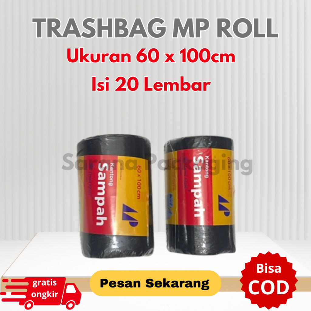 Trash Bag 60 x 100 cm Roll Merk MP Isi 20 Lembar / Plastik sampah besar jumbo tebal roll