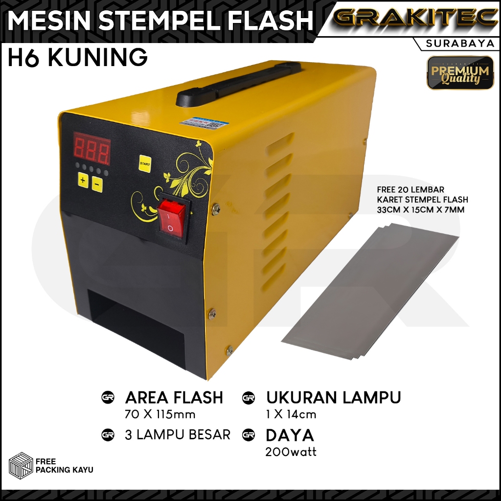 Grakitec Mesin Stempel H6 Kuning 3 Lampu - 1x Flash Jadi