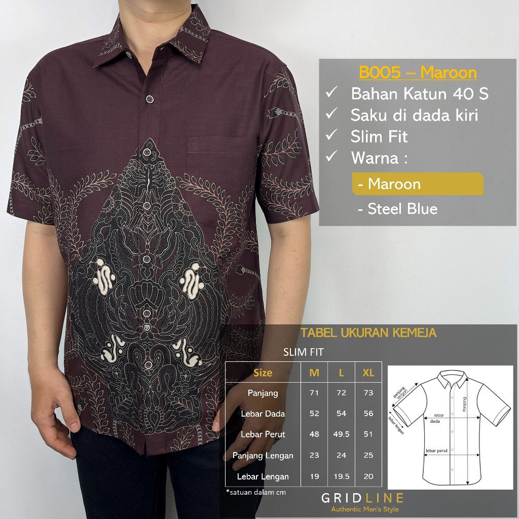 [GRIDLINE BATIK Series 2] Baju Kemeja Batik Pria Lengan Pendek Slimfit FULL KATUN 40s Premium