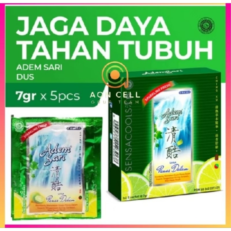 

Adem Sari 1 Pack isi 5 Sachet 7gr PENYEGAR TENGGOROKAN/SARIAWAN / BIBIR PECAH PECAH.