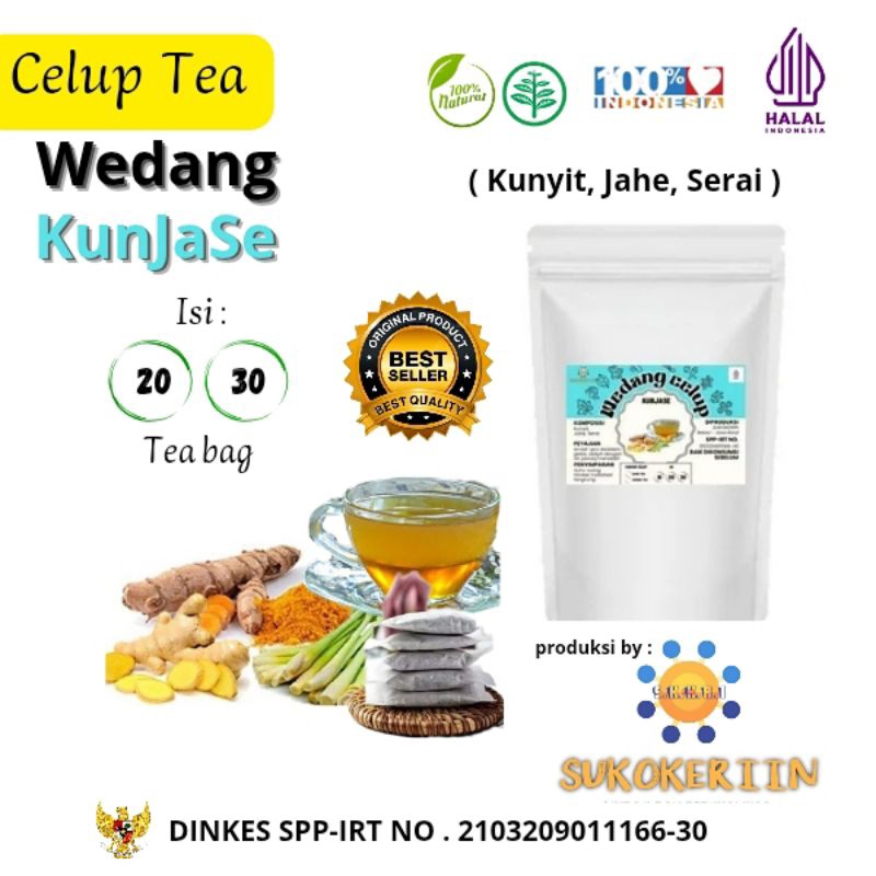 

SUKOKERIIN Wedang Celup Teh Kunyit Jahe Serai | Isi 20 & 30 tea bag | Minuman Teh Rimpang Rempah Herbal Botanikal And Tisane Jsr Instant Siap Seduh