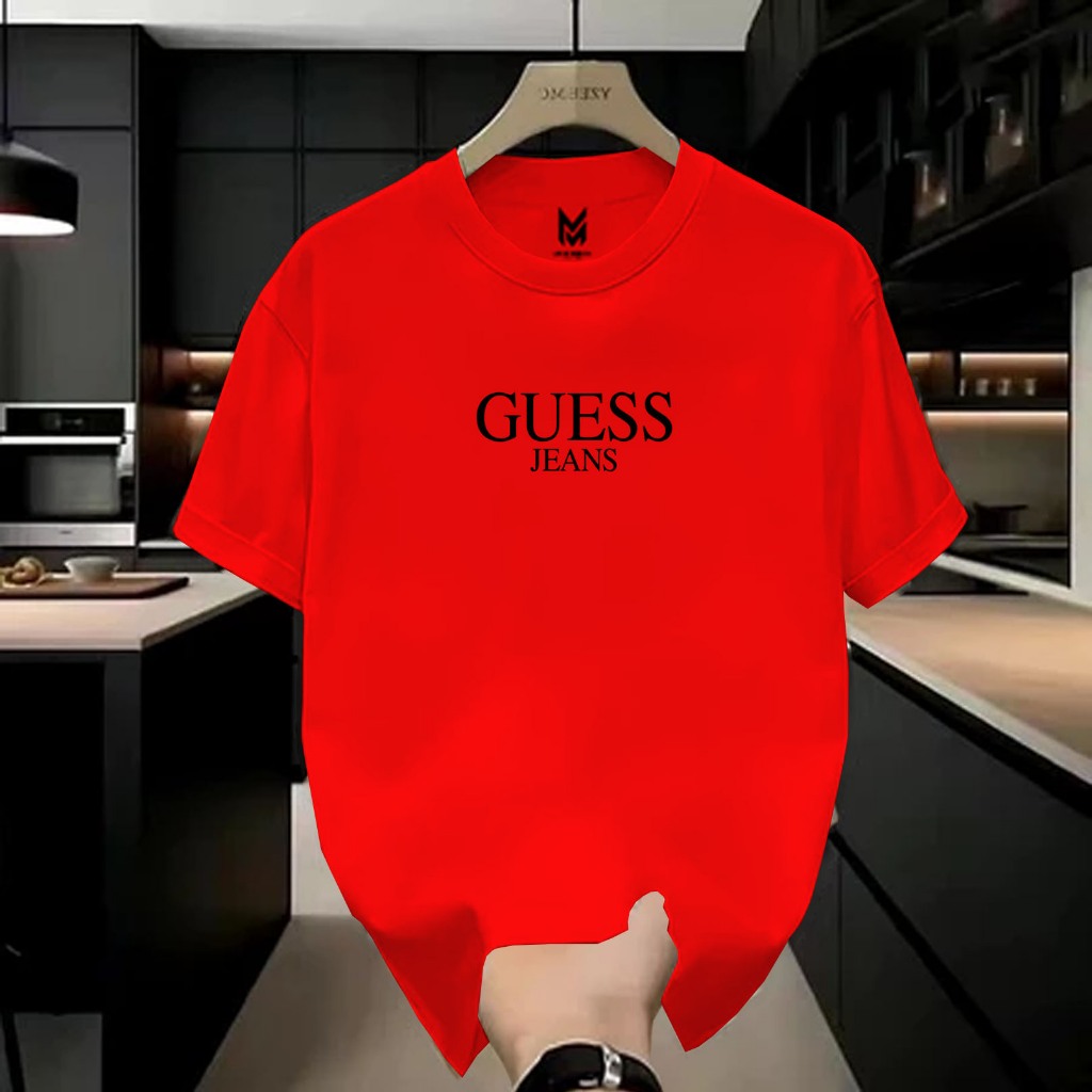 COD Baju Kaos Keren Kaos Distro Motif GUESS Text Hitam Premium Quality Kaos Cotton Combed 24s Lengan