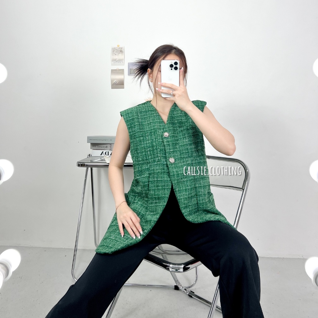 [ callsie ] - JOAN TWEED VEST ( atasan wanita / rompi wanita bahan tweed / vest wanita )