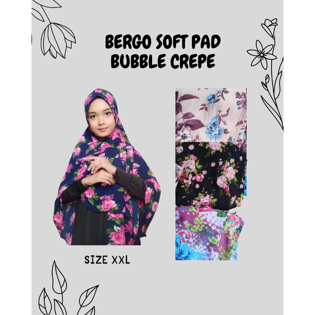 KHIMAR INSTAN SOFT PAD/ HIJAB JUMBO BUBBLE POP / JILBAB JUMBO MOTIF BUNGA