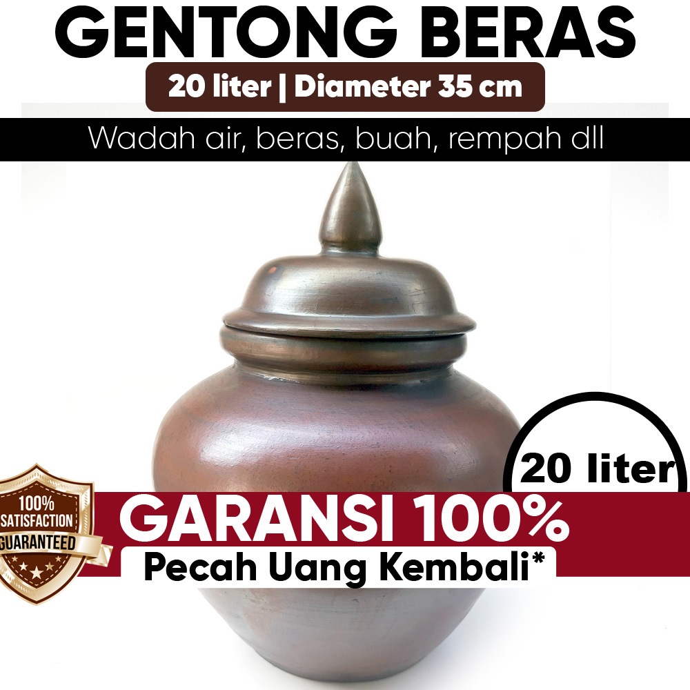 Gentong Tanah Liat Gerabah Tempat Wadah Beras Genthong Air Tradisional -  20 Liter - Diameter 35cm