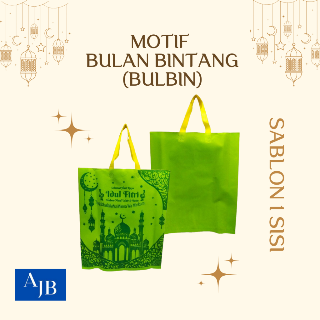 

1 LUSIN - Goodie Bag Edisi Lebaran Idul Fitri UK 38X45X8 Motif BULAN BINTANG (BULBIN) Design 1 SISI