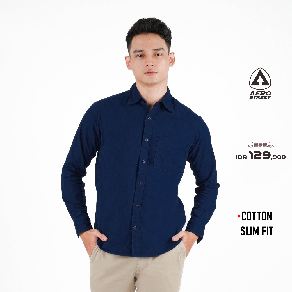 KODE C59J Aerostreet Kemeja Cotton Panjang Ravel Navy Polos Gelap QBABA