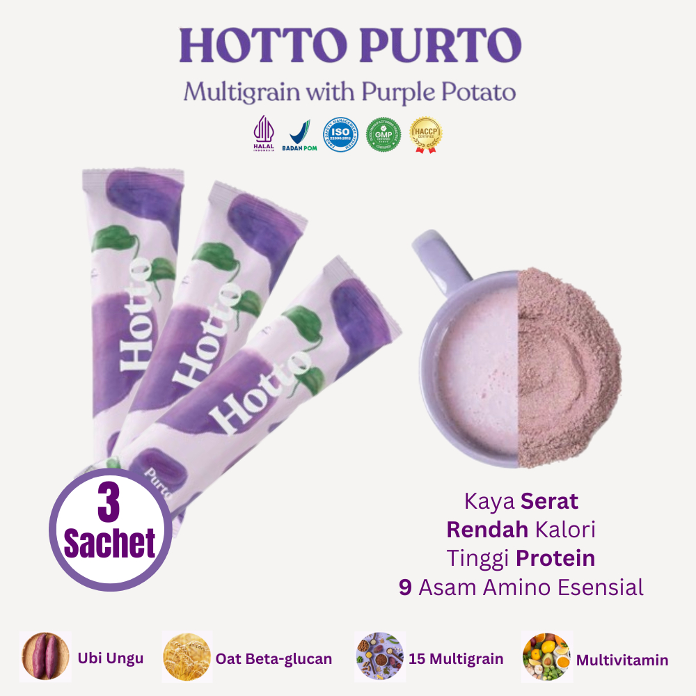 

Hotto Purto dengan Ubi Ungu dan 15 Biji-bijian Utuh | Multivitamin, Antioksidan | Isi 3 Sachet